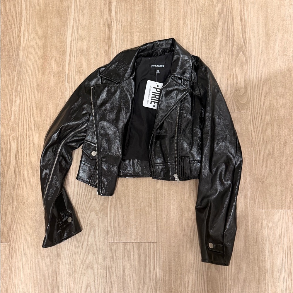 Steve Madden Glossy Black Leather Jacket
